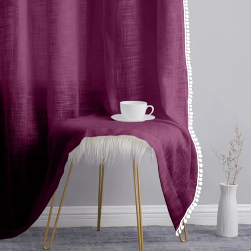 Image of THE LINEN COMPANY Cotton Linen Solid Eyelet Curtains for Window, Plum, Light Filtering Curtain Panels, Window Size 4 Feet, Pack of 1