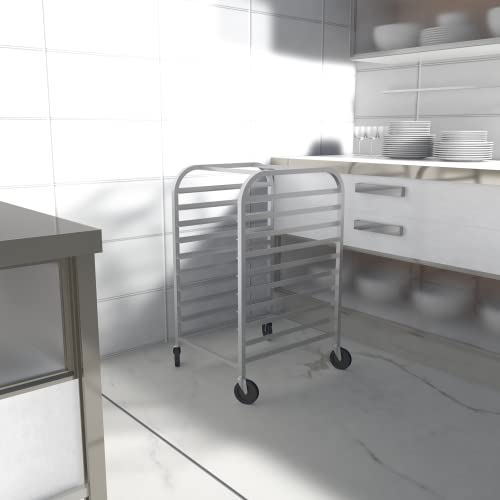 HALLY SINKS & TABLES H Brötchenregal, 10 Etagen, mit Rädern, kommerzielles Bäckerei-Regal aus Aluminium für volle und halbe Bleche – Küche, Restaurant, Cafeteria, Pizzeria, Hotel und Zuhause, 66 cm L