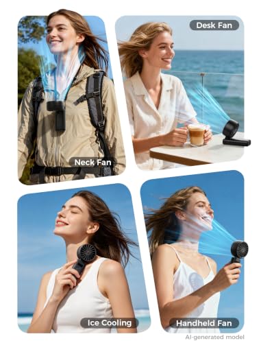 Image of Aecooly Mighty Portable Handheld Fan with Cooling Plate | 20H Max Cooling Time | 3 Flexible Modes | 5 Speeds Wind | Battery Level Display | Mini Personal Battery Powered, Gifts for Women, Travel-Black
