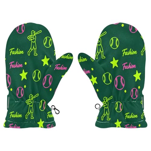 Fashion Baseball Man Dark Green warm fleece lined mittens kids winter gloves guantes de invierno para ninos 2-4 Years