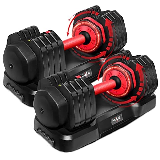 Yes4All 25/55LB Adjustable Dumbbells Pair/Single, 5-in-1 Dumbbells Adjustable Weights with Anti-Slip Handle & Sturdy Prolocks