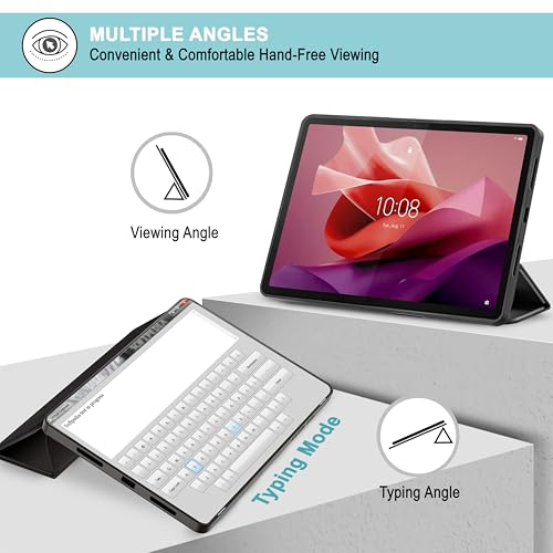 Image of CEDO Tri-Fold for Lenovo Tab P12 (12.7 in) Smart Case Flip Cover with Multi Viewing Angles Stand | Leather Finish | Heat Dissipation | TPU Backcover (Black)
