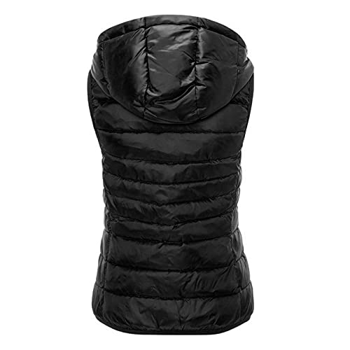 Chaqueta suelta sin mangas con cremallera chaleco sólido negro con capucha unisex 2