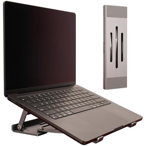 Psitek Aluminium 3-in-1 Laptopständer, klappbar, verstellbar, mit Kühlung, integrierter Aufbewahrungsbox, Lineal, ultradünnes, tragbares Design – für MacBook, iPad, Tablet, Tastatur & alle Laptops