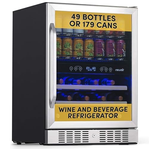 NewAir 24' Dual Zone Beverage Refrigerator & Wine Cooler for 20 Bottles & 70 Cans | Freestanding or Built-In Under Counter Mini Fridge for Beer, Wine and Soda | Stainless Steel