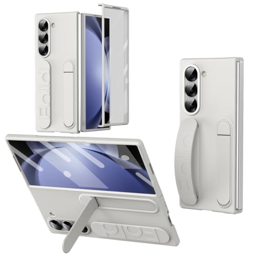Coque Galaxy Z Fold 5 avec dragonne et protection d'écran intégrée pour smartphone blanc