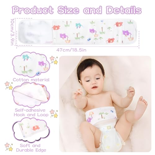 Image of 4 Pack Umbilical Cord Belly Band, Soft Cotton Adjustable Newborn Navel Wrap, Cartoon Elephant Baby Tummy Protector for 0-12 Months Infant Gift