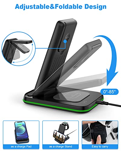 ZUBARR Foldable Wireless Charger for Multiple Devices 3 in 1 Wireless Charging Station for Travel, Compatible with iPhone15 14 13 12 11/Pro/XR, iWatch Charger for7/6/5/4/3/2, Airpods Wireless/Pro