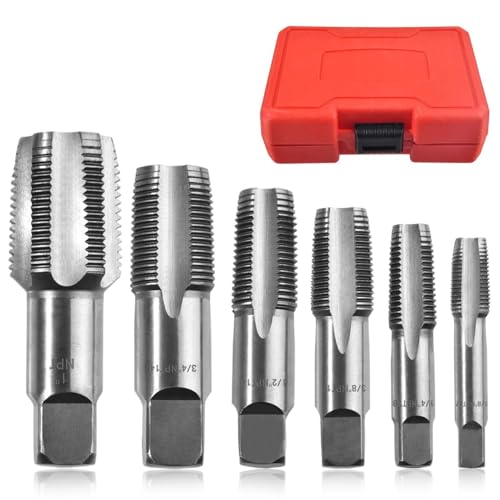 LEONTOOL Jeu de 6 tarauds pour tuyaux NPT 1", 3/4", 1/2", 3/8", 1/4" 1/8"Tarauds à fileter, jeu de tarauds NPT, assortiment d'outils de coupe de filetage pour plombiers, mécaniciens et bricoleurs