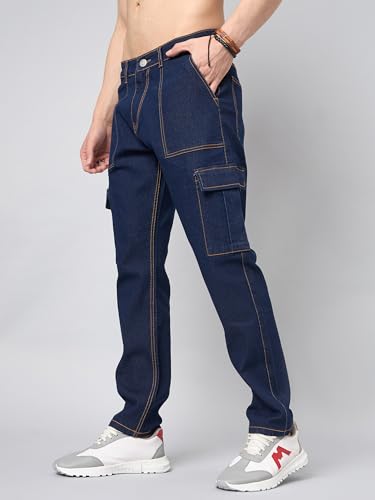 Image of STUDIO NEXX Men's Loose Fit Cargo Jeans| Stretchable | Cargo Denims | Utility Pockets
