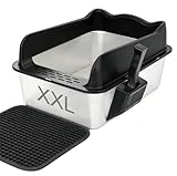 TDHZXEM Katzenklo Edelstahl, Katzentoilette mit Schaufel und Streumatte,Katzenklo Edelstahl Kratzfest antihaftbeschichtet, geruchsresistent rutschf (XXL)