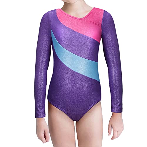 Kaylre Gymnastics Leotards For Girls Long Sleeve Kids Ballet Dance Wear Sparkle Unicorn Rainbow Fancy Mermaid Ribbons(Purple, 130 5-6Y) #TOP9