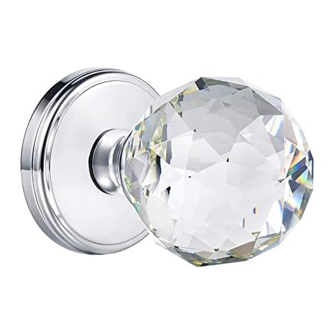 CLCTK Passage Door Knobs Polished Chrome, Hall Closet Door Knobs Interior No Lock, Clear Faceted Crystal Glass Door Knobs Kit, DPQBS-003 Cover