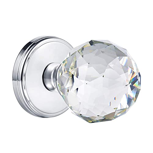 CLCTK DPQBS-003 Türknäufe, poliertes Chrom, für Flur / Schrank, ohne Schloss, transparentes facettiertes Kristallglas-Türknauf-Set, DPQBS-003 Cover
