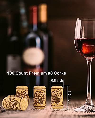 Guudoo 200 Pcs Wine Bottle Corks And Seals, 100 Count Natural Wine Corks And 3 Colors (Red, Black, Gold) 100 Count Pvc Heat Shrink Capsules For Wine Bottles, Size 8 Straight Cork Stopper #TOP3