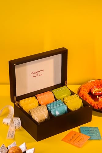 Goodwyn Tea Alluring Chest (30 Tea Bags) | Assorted | Royal Exotic Wooden Tea Box | Best Premium Tea Hamper Gift Box Set Souvenir for Foreigners, Office, Corporates | Diwali | Wedding | Welcome | Anniversary | Birthday | Festivals | Occassion