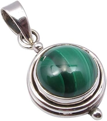 Sterling Silver Green Malachite Pendant 2.5 cm 2.8 Grams Wedding Jewelry