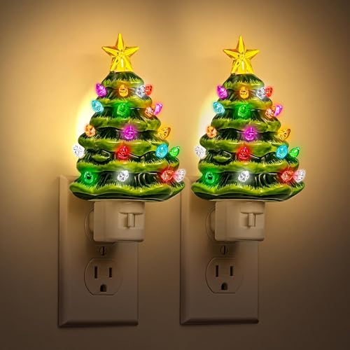 Image of JandCase Christmas Tree Night Light, 3000K Night Lights Plug into Wall | Cute & Funny Christmas Night Light for Kids, Plug in Vintage Decor Nightlight, 360 Rotatable for Home Party Decor, 2 Pack