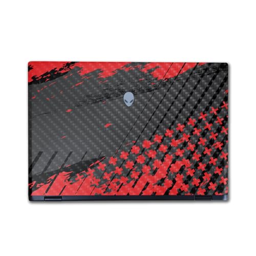 Image of Carbon Fiber Laptop Skin Compatible with Alienware M16 R2 (2024) - Grunge Red - Premium 3M Vinyl Protective Wrap Decal Cover - Easy to Apply | Crafted in The USA by MightySkins