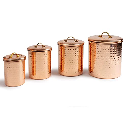 Nu Steel (Set Of 4 Air Tight Copper Plated Antique Food Canister & Caddy - Stainless Steel & Copper: 1, 1.5, 2, & 4 Quart #TOP2