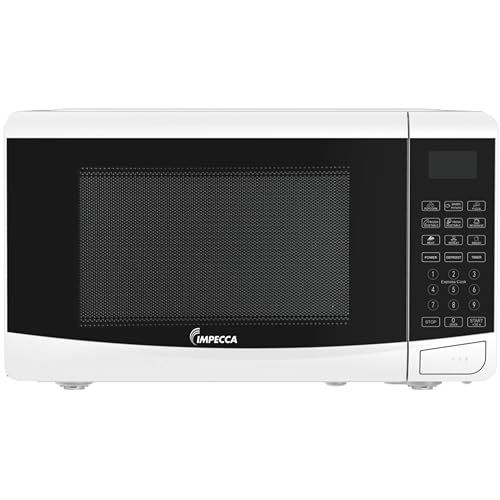 IMPECCA Countertop Microwave Oven 10 Auto Menus Defrost Timer LED 0.7 Cu. 700W 9.65” Turntable Child Lock Press to Open