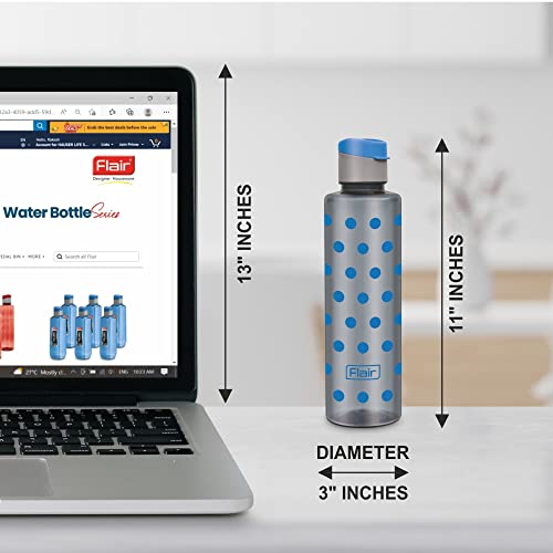 Image of Flair Polka Water Bottles with Fliptop Lid Set of 6 Pcs 1000 ML (Blue)