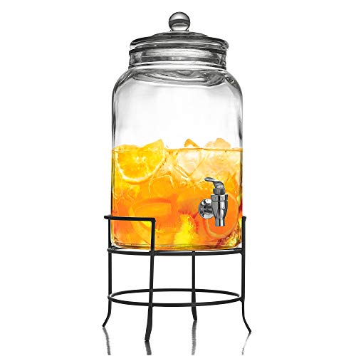 Style Setter Montgomery Beverage Cold Drink Dispenser w 2.7-Gallon Capacity Glass Jug, Leak-Proof Acrylic Spigot in Gorgeous Gift Box for Parties