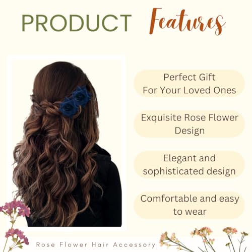 Image of Hair Flare Artificial Plastic & Metal Rose Flower with An Abundance of Petals Design Hairpin /Hair Clip /Judabun | Bridal Hair Accessories, Wedding, Festival for Women & Girls - 2700, Set of 2