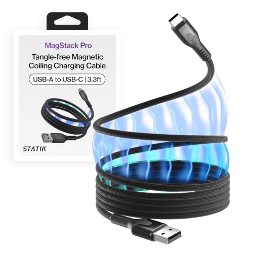 Statik MagStack USB to USB C Cable A to Type C Charger Fast Charging Phone Charger Cord On The Go Magnetic Charging Cable for Car Compatible with iPhone iPad & Android 27W 3FT