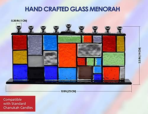 Ner Mitzvah Glass Hanukkah Menorah - Wall of Unity Multicolored Chanukah Menorah - Handcrafted Painted Glass Menorah - Fits All Standard Chanukah Candles