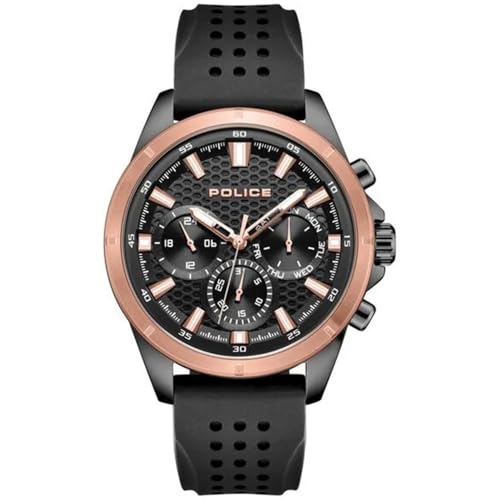 Image of Police Quartz Black Round Dial Men's Analog Watch | Silicone Strap Material | Water Resistant Watch - PLPEWJQ2204110