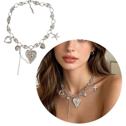 Collier de déclaration romantique à pompons et pendentif cœur tendre