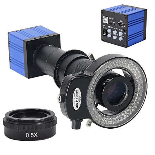 顕微鏡キット 51MP 60FPS 顕微鏡カメラ 180X レンズ HDMI USB 1080P 産業用電子デジタル顕微鏡 顕微鏡レンズアダプター(Blue Camera Full kit)