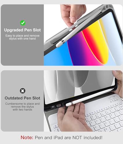 Image of Hamile for iPad 11th 10th Generation Case with Keyboard - 7 Colors Backlit Wireless Detachable Folio Keyboard Cover with Pencil Holder for iPad A16 11-inch 2025 10th Gen 10.9 Inch 2022 (Light Gray)