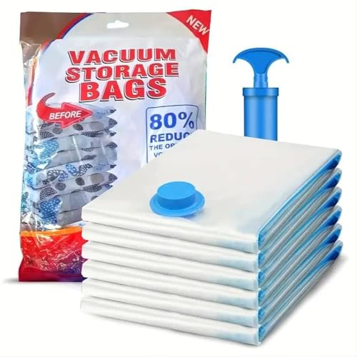MOMENT 5 Pack Vacuum Compression Clothing Storage Bags with Hand Suction Pump (1 Jumbo 2 Large 2 Medium) Space Saver Bag Reusable Plastic Sealer Bags for Clothes Blanket Pillows Travel