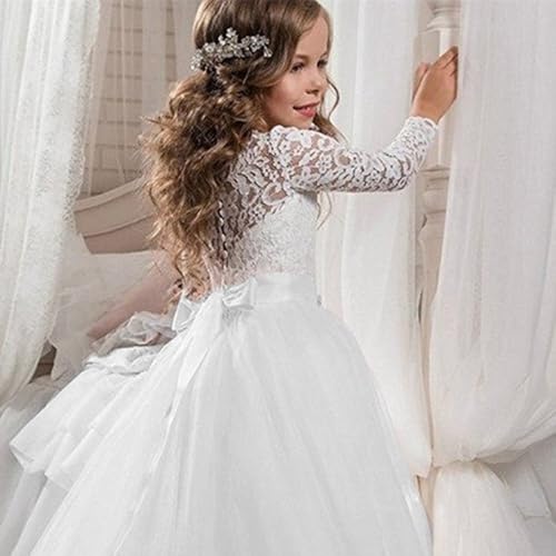 Long Flower Girls Puffy Tulle First Communion Dress Long Sleeve Dresses Wedding Ball Gowns WT144