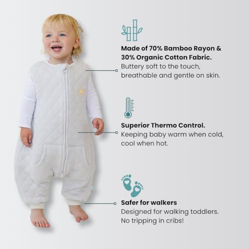 Image of Tealbee Dreamsuit Toddler Sleep Sack with Feet - Walker Sleep Bag with Legs, Rayon made from Bamboo, All Season 1.2 TOG, 2-Way Zipper, 2T-3T - Sunshine
