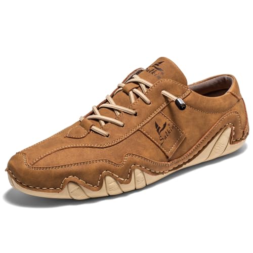 EBICK Men's Casual Sports Shoes, Fashionable Single Shoes, Enlarged Size, Outdoor Anti-Slip Hiking Shoe(Brown,9.5)