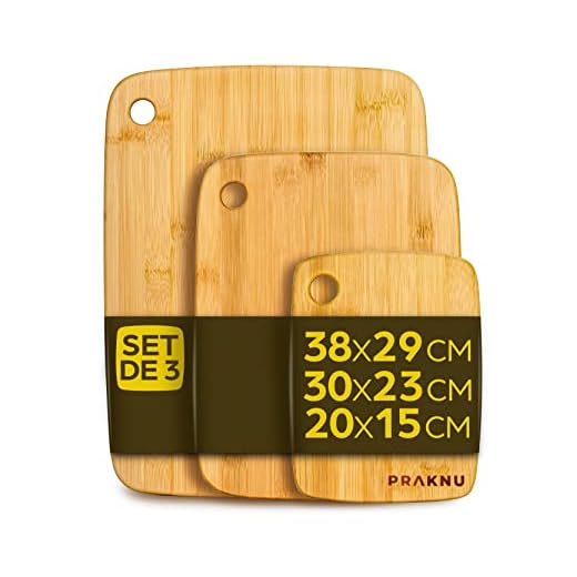 Set de 3 Tablas de Cortar - Madera de Bambú Pulida - Con Agujero para Colgar - 3 Tamaños Diferentes