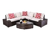 Do4U 6 Pieces Outdoor Patio PE Rattan Furniture Sectional Conversation Set, All-Weather Wicker Rattan Sofa Beige Seat & Back Cushions (Brown)
