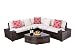 Do4U 6 Pieces Outdoor Patio PE Rattan Furniture Sectional Conversation Set, All-Weather Wicker Rattan Sofa Beige Seat & Back Cushions (Brown)