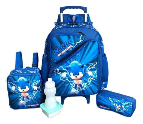 Kit Mochila Escolar Soni Veloz Game 3 Bolsos Rodinhas Tam G