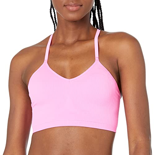 Amazon Essentials Women's Light-Support Strappy Seamless Sports Bra, Pack Of 2, Black/Bright Pink, Medium #TOP1