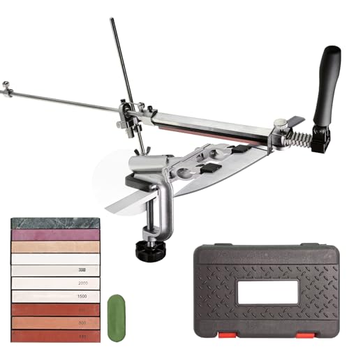 Messerschärfer Profi,Edelstahl Knife Sharpening System 360° Flip Rotation with Fixed Angle Mit 10 Schleifsteinen Sicheres Design Messerschärfsystem Fester Winkel, Küchenchef-Messerschärfset