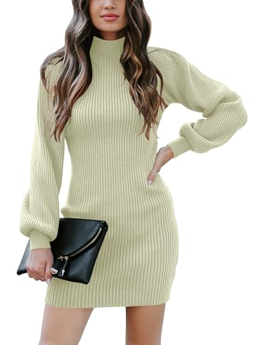 Yageshark Strickkleider Damen Pulloverkleid Minikleid Winterkleid Casual Hohe Elastizität Langarm Kleider Strick (Hellgrün,M)