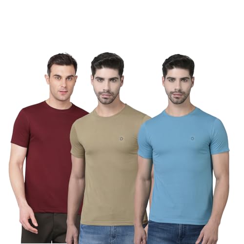 Image of Dollar Super Combed Cotton Mens Pack of 3 Solid T-Shirt