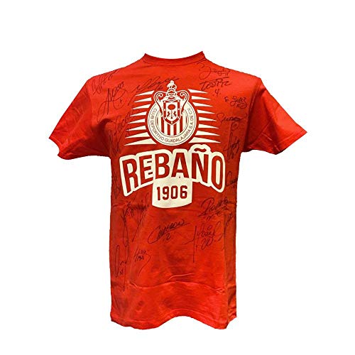 Chivas Guadalajara Soccer red t-Shirt with Autographs  Playera Chivas de Guadalajara con autógrafos de jugadores. (Medium)