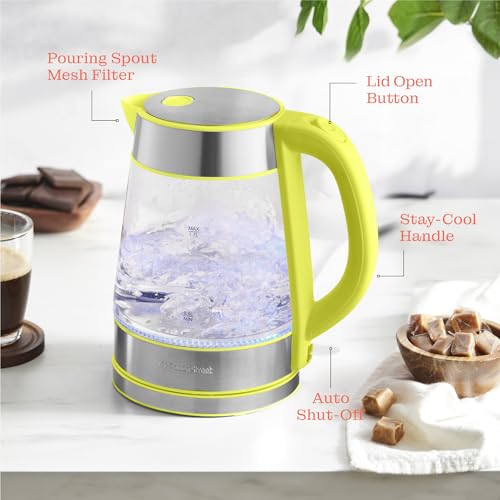 Image of Speed-Boil Water Electric Kettle, 1.7L 1500W, Coffee & Tea Kettle Borosilicate Glass, Water Boiler, Auto Shut-Off, Cool Touch Handle, Base Detachable, LED. 360 Rotation, Boil Dry Protection
