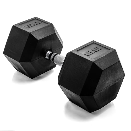 Image of CAP Rubber Coated Dumbbell Weights, Free Weights for Home Gym Strength Training, Anti-Roll Hex Dumbbells with Black, Chrome & Comfort Grip Handles, Singles