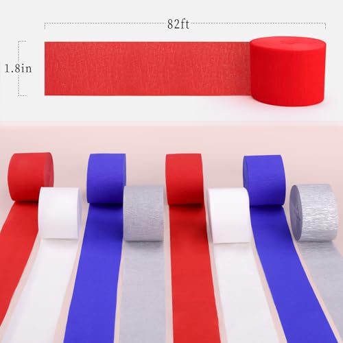 Image of Red White and Blue Decorations, 8 Rolls Streamers Party Decorations Crepe Paper Streamers for 4th of July, Patriotic Decorations, Memorial Day, Birthday Party Decor